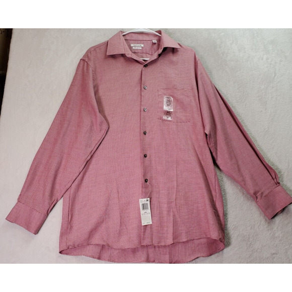 Van Heusen Dress Shirt Men Medium Red Long Sleeve Regular Fit Collar Button Down - Picture 1 of 10